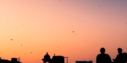 flying kites at sunset in Jaipur